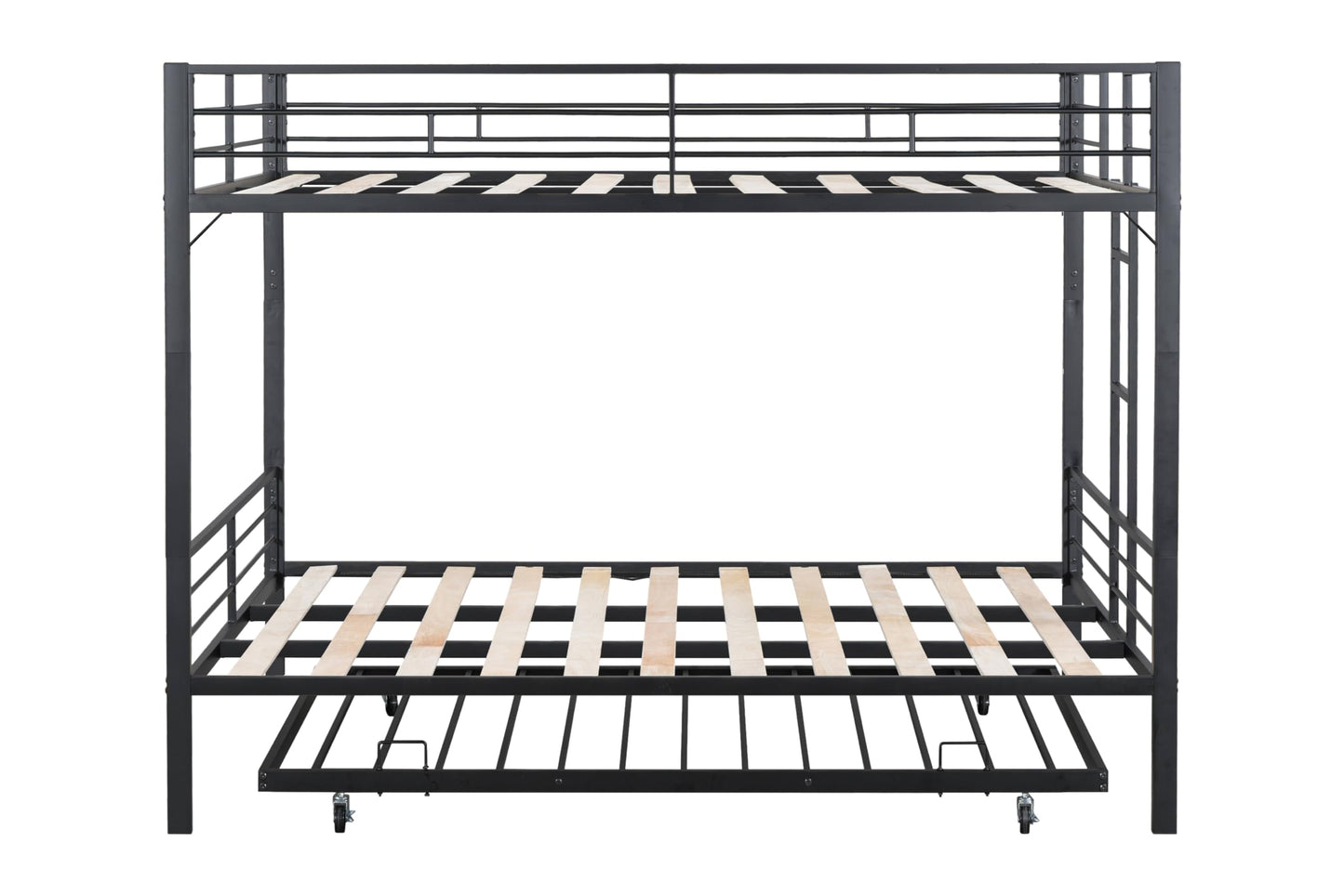 UOCFYK King Over King Bunk Bed with Trundle, Heavy-Duty Metal Bunkbed with Ladders & Full-Guardrail for Kids/Teen/Adults, Noise-Free Wood Slats, Space Saving, No Box Spring Needed, Black