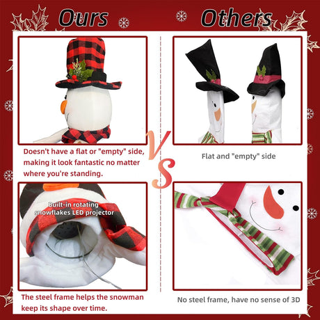 Juegoal Christmas Snowman Tree Topper with Built-in Snowflakes LED Projector, Plush Top Hat Snowmen Treetop Hugger with Rotating Magic Snow, Xmas Tree Ornament Holiday Winter Home Party Decorations Juegoal