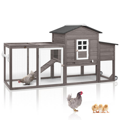 Magazoopet 79" L Chicken Coop with Run, Mobile Chicken Hen House with Wheels, Nesting Boxes, Indoor Outdoor Rabbit Hutch, Poultry Cage for Chickens Ducks Bunny with Removable Tray, Ramp (Grey) Magazoopet
