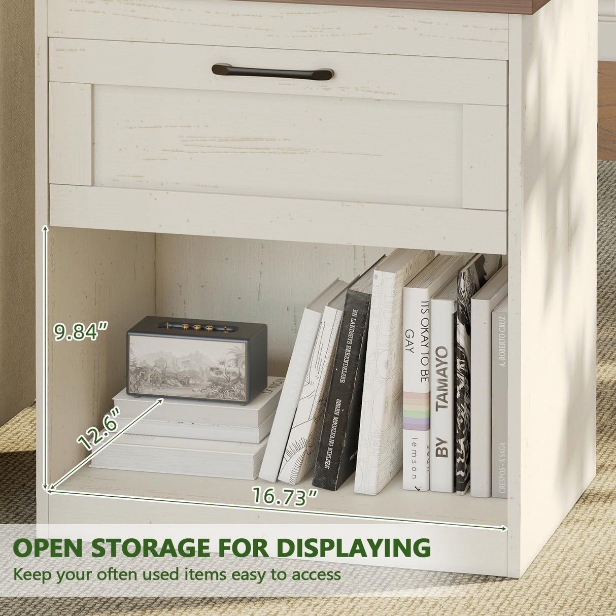 Vikiullf Farmhouse Nightstands Set of 2, Bedroom Night Stand with 1 Drawers, Wooden Bedside Tables 15.6" D x 18.7" W x 21.26" H, White and Brown Wood Grain Finish Vikiullf