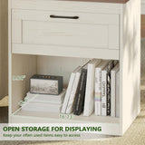 Vikiullf Farmhouse Nightstands Set of 2, Bedroom Night Stand with 1 Drawers, Wooden Bedside Tables 15.6" D x 18.7" W x 21.26" H, White and Brown Wood Grain Finish Vikiullf