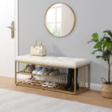 FERFALDER Linen Bench with Storage-Entryway Shoe Storage with Tufted Padded Seat,Gold Mental Frame Ottoman Bench for Bedroom Entry Window Mudroom Living Room,Beige FERFALDER
