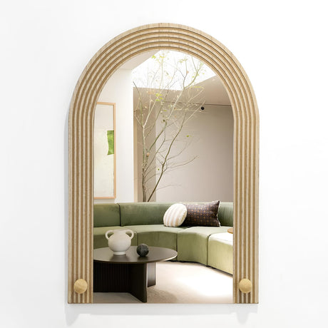 TEIPAI Farmhouse Wall Mirror Decor for Living Room Bedroom, Arched Wood Carved Wall-Mounted Decorative Mirror for Hallway Entryway Staircase Decor, Countryside Hanging Sculpture Home Accent,18.8x13.8 TEIPAI