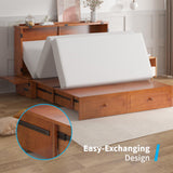 Mjkone Queen Size Murphy Bed Cabinet with Drawers and USB Charging Station, Wooden Versatile Wood Chest Cabinet Wall Bed with Tri-Fold Mattress, Modern Guest Beds for Bedroom Home Apartment - Cherry Mjkone