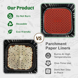 Reusable Silicone Air Fryer Liners 8.5 Inch by Linda’s Essentials (3 Pack, Square) - Non Stick Easy Clean Air Fryer Liners Reusable Mats Air Fryer Accessories Includes Cheat Sheet And Recipe Book Linda's Essentials