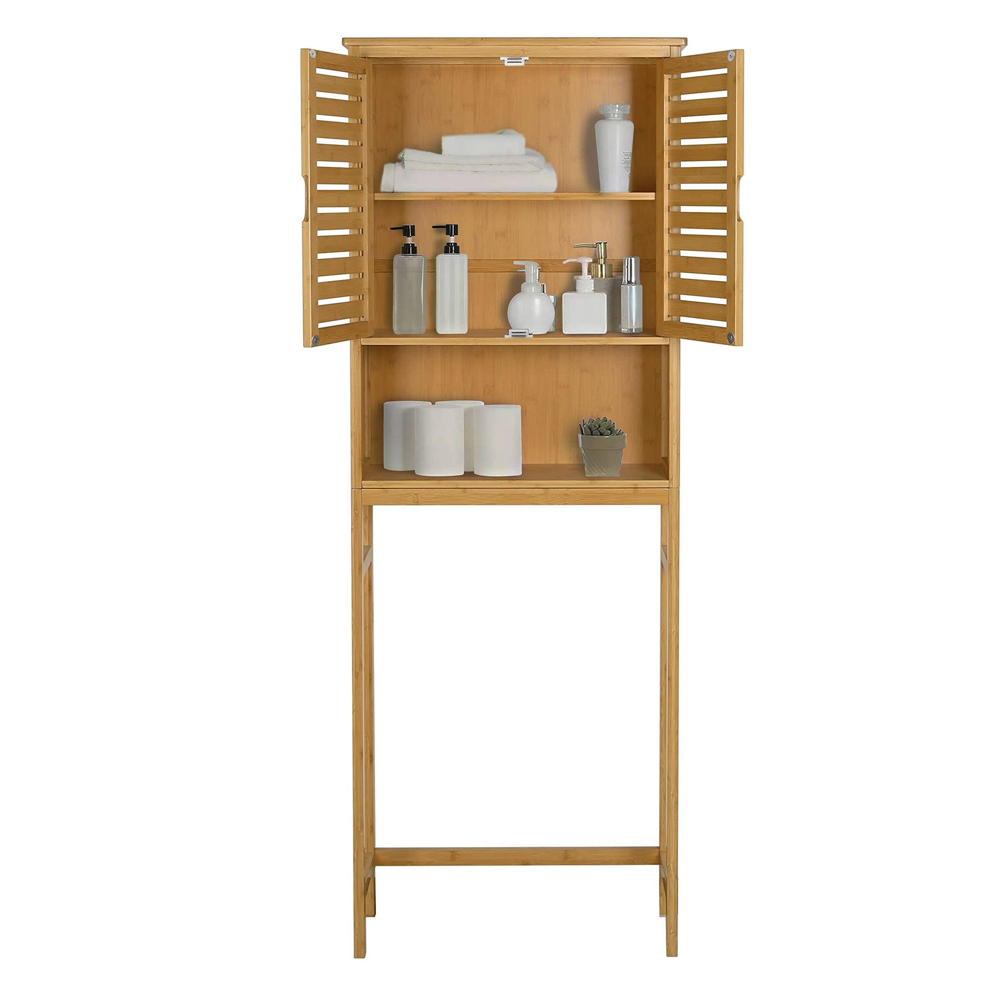 VEIKOUS Bamboo Over The Toilet Storage Cabinet, Bathroom Space Saver, Over The Toilet Rack with Adjustable Shelf, Natural Color - WoodArtSupply