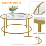 Yaheetech Gold Glass Coffee Table for Living Room, 36" Round Glass Coffee Table with Metal Frame, Circle Coffee Table for Home, Office, Apartment Yaheetech