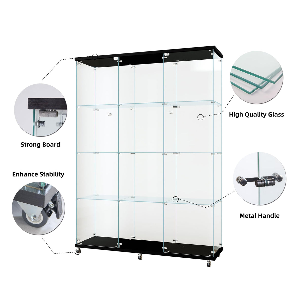 YiaFurio Lass Display Cabinet with 2 Glass Door,3 Column Curio Glass Display Cabinet Floor Standing Display Case with Locks for Living Room Office,Brdroom,Glass Cabinet Display Case for Model/Toys YiaFurio