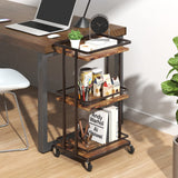 XYZLVSI 3-Tier Rolling Serving Bar Cart, Wood and Metal Kitchen Island Storage Cart with Wheels, Multifunction Utility Cart Storage Rack for Home, Kitchen, Bar, Dinning Room, Living Room (Brown) XYZLVSI
