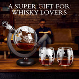 Whiskey Decanter Sets for Men, Whiskey Decanter Globe Set with 2 Etched Globe Whisky Glasses for Liquor, Bourbon, Cocktails, Vodka, Scotch liquor decanter Sets for Men - 850ml VI AI