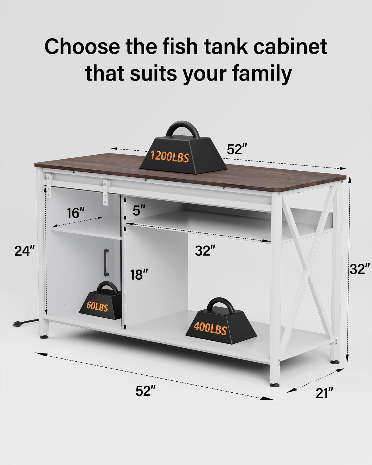 Aquarium Stand for 55 Gallon Fish Tank: Tank Stand Table with Cabinet Storage Accessories - Metal Fish Stand with Power Outlet for 55-75 Gallon Reptile Turtle Terrarium - Weight Capacity 1200 lb FILKO