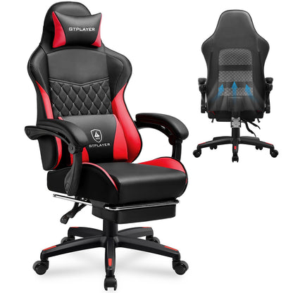 GTPLAYER Gaming Chair, High Back Leather Computer Gaming Chair with Footrest, Ergonomic Height Adjustable Office Chair with Removable Cover and Lumbar Support for Gaming and Work (Red)