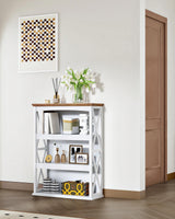 CHOEZON 4-Tier Bookcase, 42.9" Floor Standing Organizer Shelf, Corner Book Stand, Metal Frame, for Study, Bedroom, Living Room, White and Walnut TSJ01WL CHOEZON