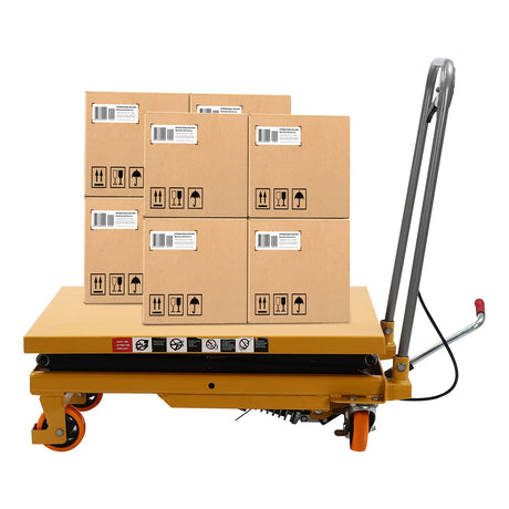 BYOIPLOI Hydraulic Lift Table Cart, 330lbs Capacity 45in Lifting Height, Manual Double Scissor Lift Table Cart with 4 Wheels & Non-Slip Pad, Hydraulic Material Lift Pallet Truck for Material Handling BYOIPLOI