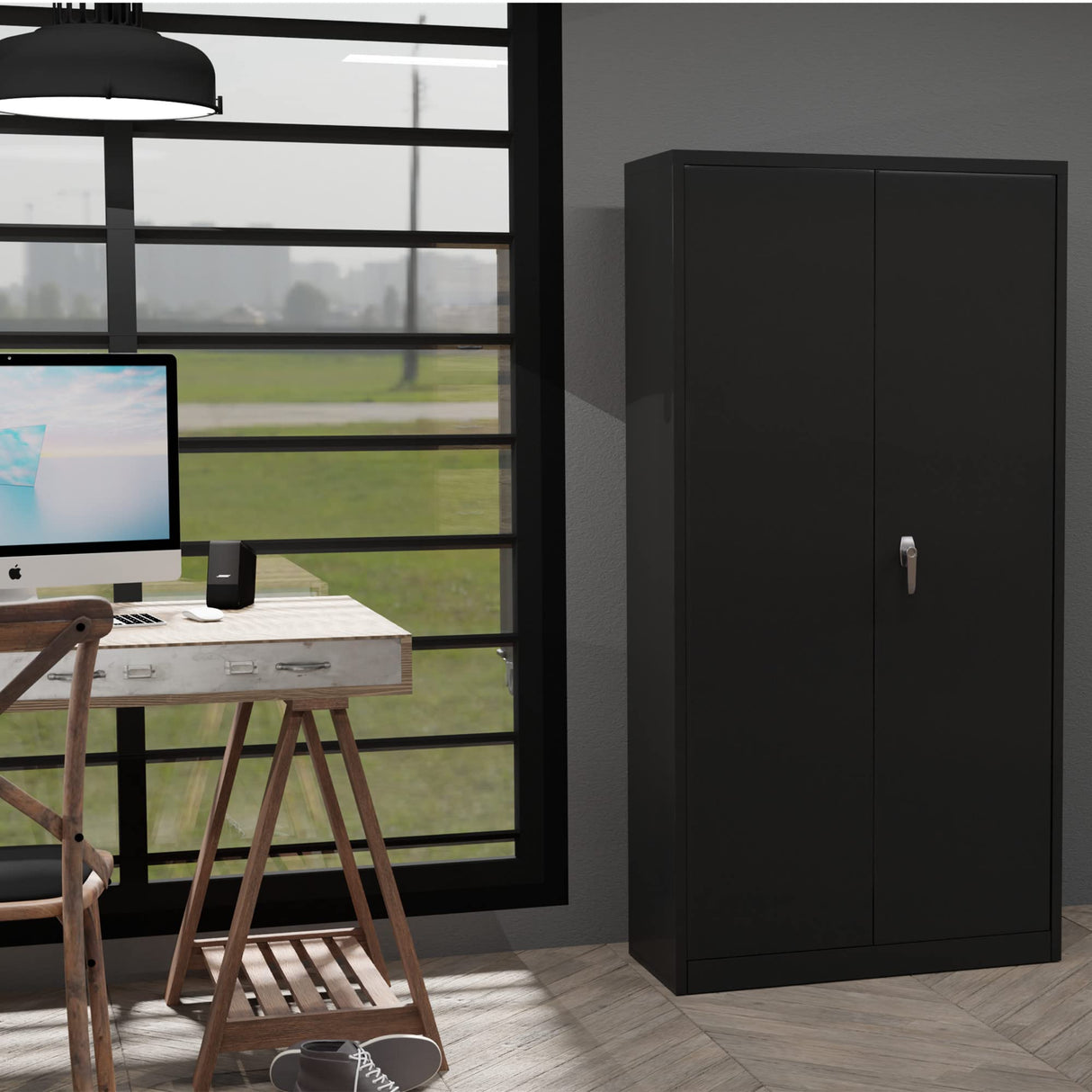 Reemoon Metal Storage Cabinet with Locking Doors and Adjustable Shelves, 72" Tall Steel Storage Cabinet for Home Office, Black Reemoon