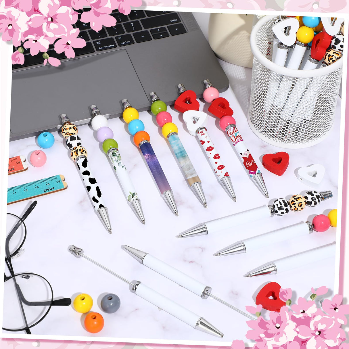 Spakon 36 Pcs Sublimation Beadable Blank Pens Metal Bead Pens DIY Heat Transfer Ballpoint Pen Black Ink Pen Personal Customization Pen Gift for Guest Wedding Students Teacher Office School Spakon