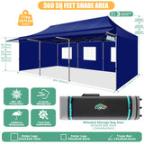 COBIZI 10x30 Pop Up Canopy Tent with Awning,Heavy Duty Canopy UPF 50+ All Season Wind Waterproof Commercial Outdoor Street Vendors Party Tents for Parties Canopy with Roller Bag(10 x 30 ft Dark Blue) COBIZI