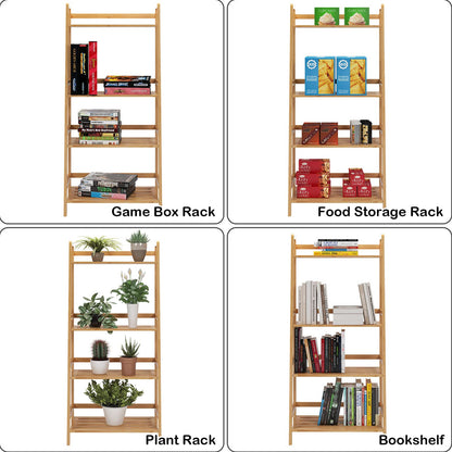 SogesHome Bamboo 4 Tier Bookcase, Multi-Functional Book Shelf Storage Rack, Plants Stand Display Shelf, Natural Color