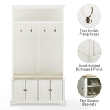 Crosley Furniture Holbrook Hall Tree with Shoe Rack Bench and Coat Hooks for Hanging Storage, Distressed White Crosley Furniture