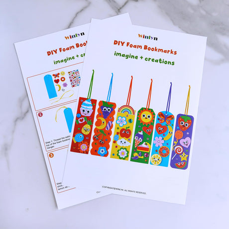 Winlyn 36 Sets Cute Crafts Kits DIY Colorful Whimsical Bookmarks Decorations Art Sets Fruits Sweet Treats Animals Sun Rainbow Foam Stickers for Kids Classroom Activities Reading Rewards Party Favors Winlyn