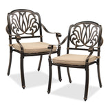 VINGLI Outdoor Dining Chairs Set of 2 Aluminum Patio Chairs, Cast Aluminum Patio Furniture Aluminum Outdoor Chairs for Backyard, Poolside, Balcony Bronze (with Cushion) VINGLI