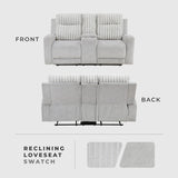 Lexicon Modern Double Recliner Loveseat with Center Console, Manual Wall Hugger Textured Microfiber Love Sac Couch, Plush Corduroy Channel Seat Back, Manual Recliner Loveseat, Light Gray Lexicon