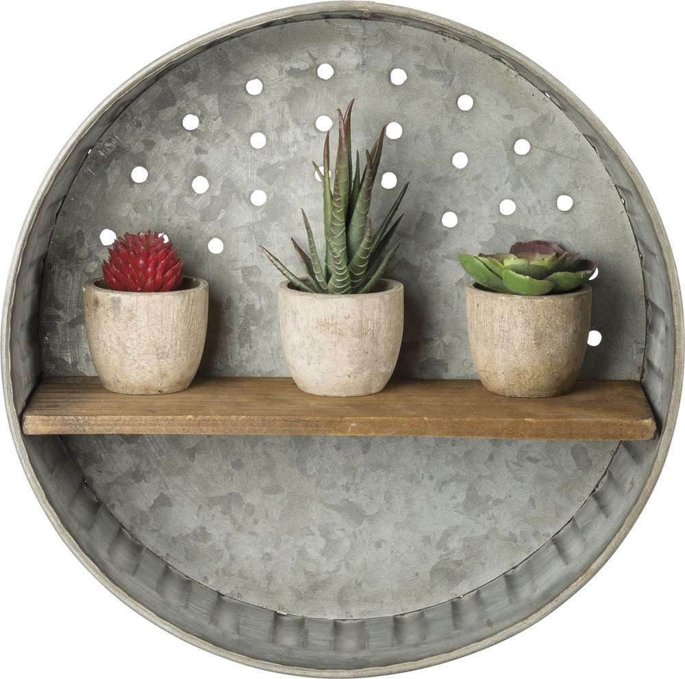 Primitives by Kathy Distressed Wall Shelf, 12.5 in Diameter, Metal and Wood - WoodArtSupply