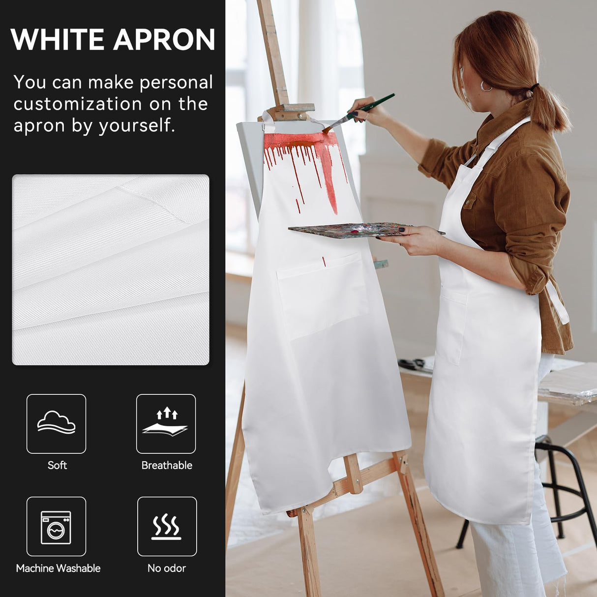 NLUS 2 Pack White Aprons with 2 Pockets for Women Men Kitchen Aprons with Pockets, Chef Aprons for Baking BBQ Cooking NLUS