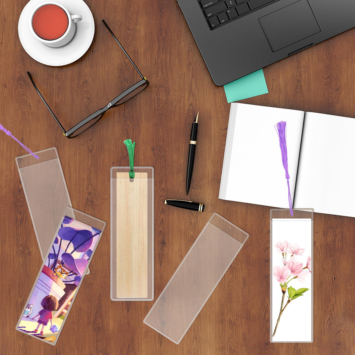 Wpxmer 100 PCS Clear Bookmark Sleeves, Blank Bookmark Holder Sleeves for School and Office Use, 6.7 x 2.3 inches Wpxmer