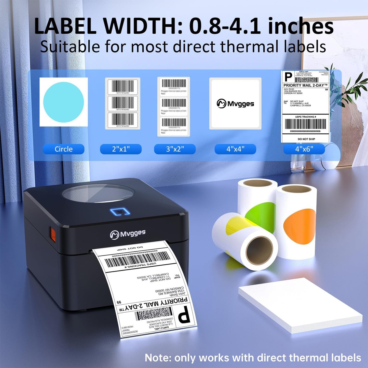 Mvgges Bluetooth Thermal Shipping Label Printer, 4X6 Label Printer for Shipping Packages Small Business, Support Windows, Mac, iOS, iPhone, Android, Used for Amazon, Ebay, Shopify, Etsy, UPS, USPS