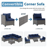 JOIVI Patio Furniture Set with Coffee Table - Flexible 6 Piece PE Wicker Rattan Outdoor Sofa Configuration, Enhanced Comfort with Additional Cushion Covers, Ideal for Family Game Nights, Blue JOIVI