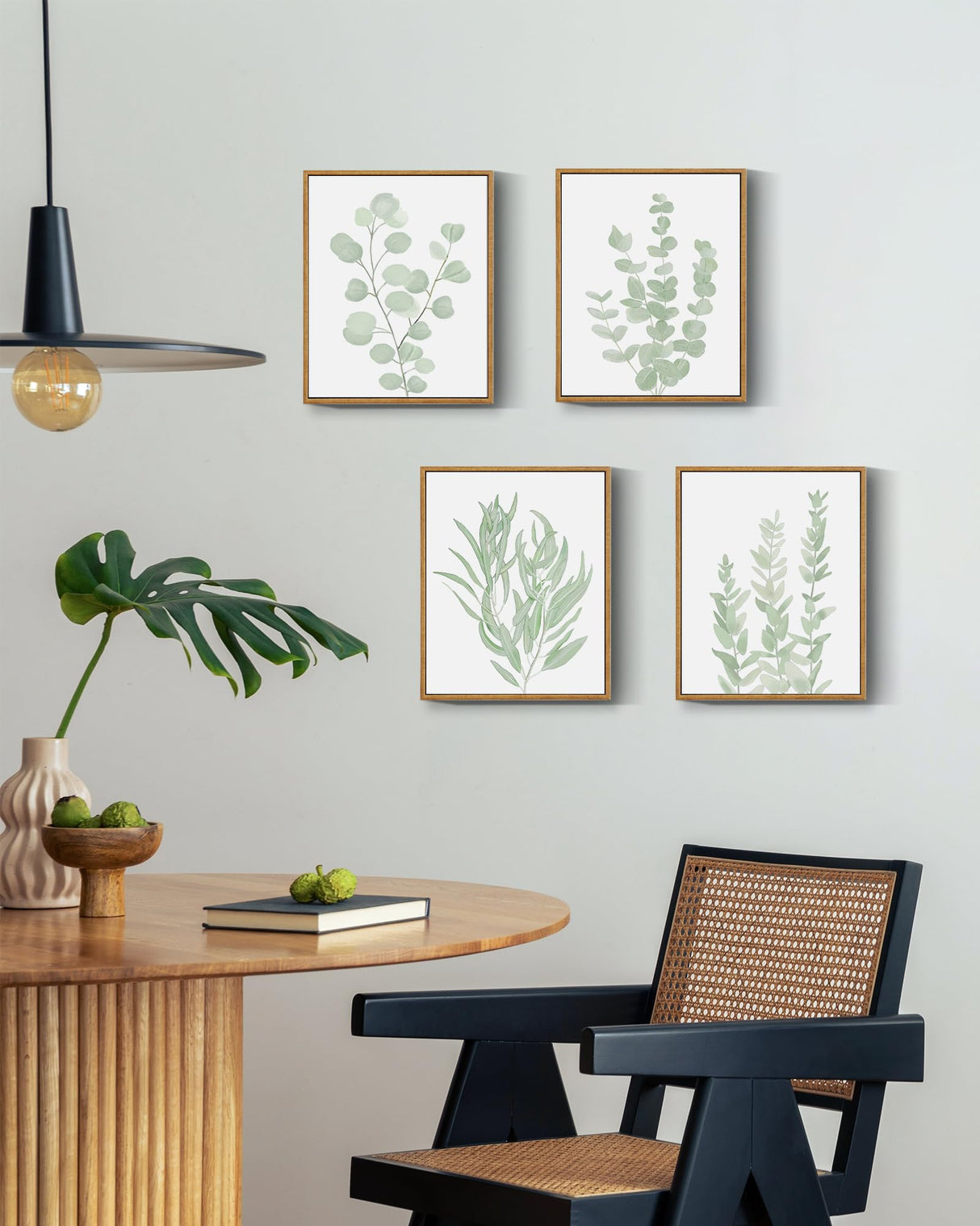 Drsoum Framed Botanical Plant Canvas Wood Wall Art Light Green Sage Wall Decor Eucalyptus Leaf Picture for Bedroom Living Room Bathroom Office 8”x 10” x 4pcs Drsoum