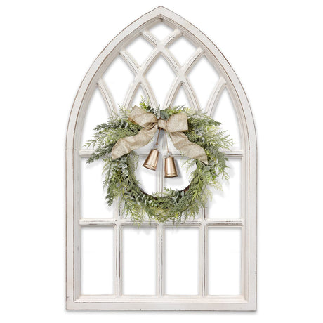 Sintosin Rustic Arched Window Frame 20 x 32 inch, Hanging Distressed White Window Pane Wall Decor, Farmhouse Window Frame Decor, Wooden Cathedral Window Frames for Wall Decor Living Room Christmas Sintosin