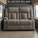 AIWOEN Recliner Loveseat Sofa with Cup Holders, 2-Seater Fabric Reclining Couch, Manual Recliner Wall Hugger for Living Room, Small Spaces, Home Theater (Light Brown) AIWOEN
