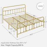 Yaheetech Classic Metal Platform Bed Frame Mattress Foundation with Victorian Style Iron-Art Headboard/Footboard/Under Bed Storage/No Box Spring Needed/King Size Antique Gold Yaheetech