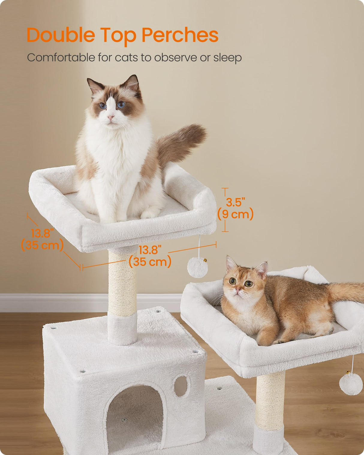 Feandrea Cat Tree, 56.3-Inch Cat Tower for Indoor Cats, Multi-Level Cat Condo with 11 Scratching Posts, 2 Perches, Cave, Hammock, Cream White UPCT015W02 Feandrea