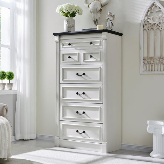 Aitjunz Farmhouse 7 Drawers Dresser for Bedroom, 57" Tall Large Dressers & Chests of Drawers w/Roman Column, Storage Dressers Organizer for Bedroom, Hallway, Living Room, White