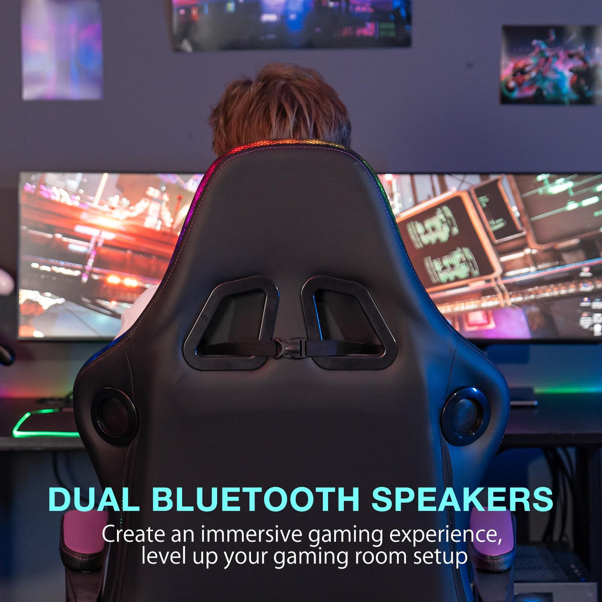 HOFFREE Led Gaming Chair Massage with Speakers Big and Tall Video Game Chair with Footrest for 400lbs Reclining High Back Computer Desk Chair Purple and Black HOFFREE