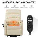 DYNOX 300 LBS Power Lift Recliner Chair for Elderly, Small Size Dual Motor Lay Flat Infinite Positions Recliner with Heat, Massage & USB Charging Port (9188S,Faux Leather,Cream White) DYNOX