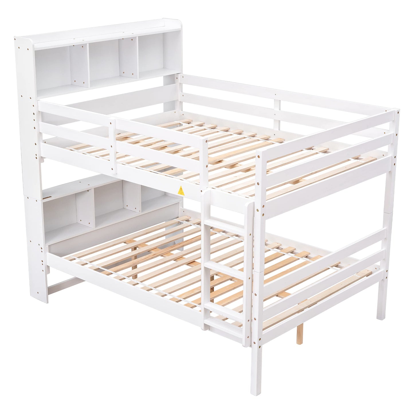 Harper & Bright Designs Full Over Full Bunk Bed with Bookcase Headboard and Storage in White - WoodArtSupply