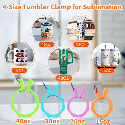 4 Size Tumbler Clamp for Sublimation,Silicone Cup Cradle for Crafting Tumblers,Sublimation Cup Holder Clamp for 15oz 20oz 30oz 40ozCups,Mug Clamps for Sublimation(4Size(15/20/30/40.OZ) Super Set)