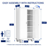 Aobabo 72 Inch Locking Metal Garage Home Office Storage Cabinet with Universal Rubber Wheels/Lockable Casters and Magnetic Doors, White Aobabo