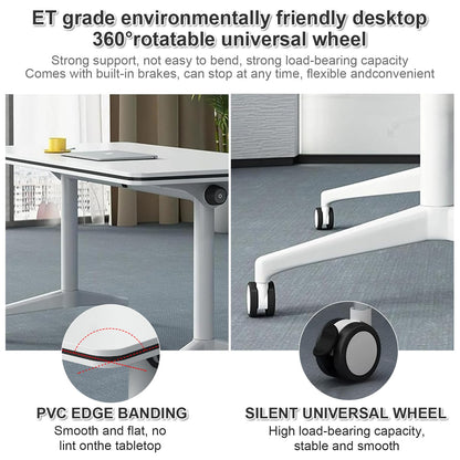 Folding Conference Table 2-10 People,Mobile Conference Room Table Rolling Meeting Table with Caster Wheels，Modern Executive Desk、Podcast Table、Extra Wide Desk、Flip Top Table (4, White, 140cm) - WoodArtSupply