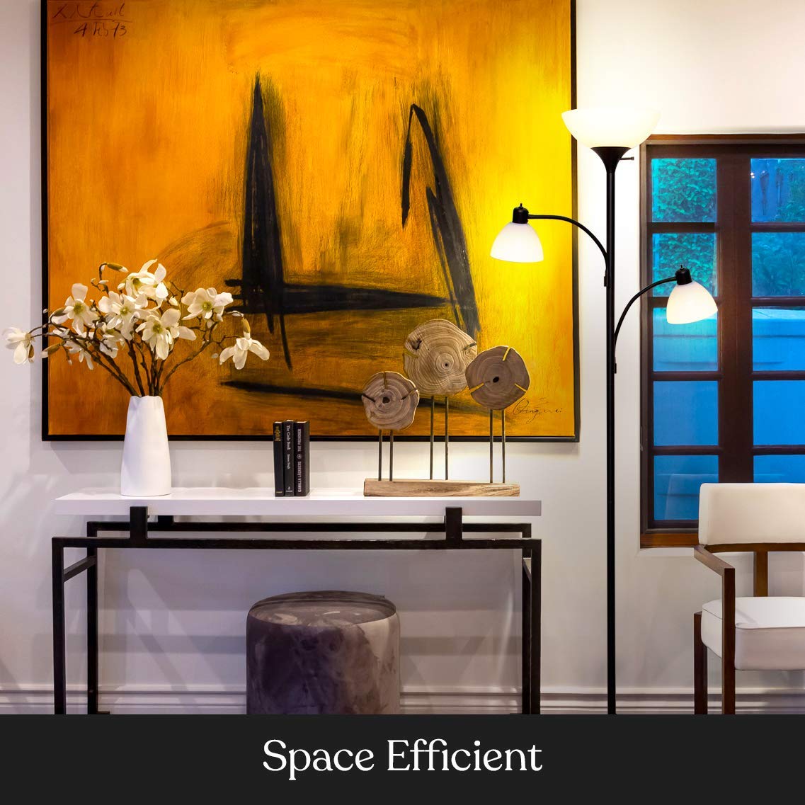 Brightech Sky Dome Double LED Floor lamp, Torchiere Super Bright Floor Lamp with 2 Reading Lamps for Living Rooms & Offices - Dimmable Tall Standing Lamp for Bedroom Reading - Tall Black Pole Brightech