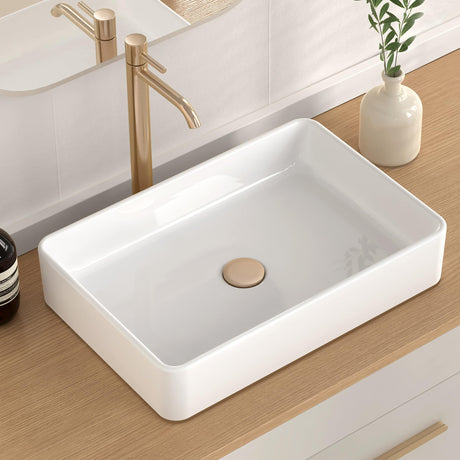 KES Bathroom Vessel Sink 20 Inch Above Counter Rectangular White Ceramic Countertop Sink for Cabinet Lavatory Vanity, BVS123S50 KES