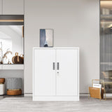 CJF Metal Storage Cabinets with Shelves and Doors, Sideboard Buffet Cabinet for Kitchen, Entryway, Living Room, Home Office, Garage, Utility Room and Basement, 36.2" H x 31.5" W x 15.7" D (White) CJF