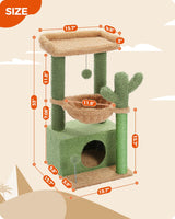 PEQULTI 4-in-1 Cactus Cat Tree, 33'' Cat Tower for Indoor Cats with Large Condo, Cat Scratching Post for Cats with Deep Hammock& Cozy Top Perch,Green PEQULTI