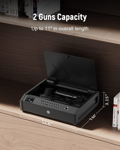 HOLEWOR Gun Safe, Biometric Safes for Pistols with LCD Display of Time Battery, Fingerprint Quick Access Handgun Safe Pistol Bedside, Nightstand, Car, 2 Capacity HOLEWOR