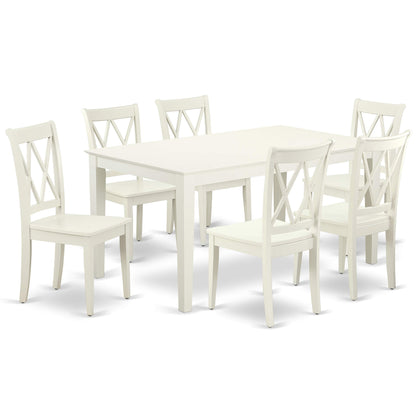 East West Furniture CACL7-LWH-W Capri 7 Piece Set Consist of a Rectangle Wooden Table and 6 Dining Room Chairs, 36x60 Inch - WoodArtSupply