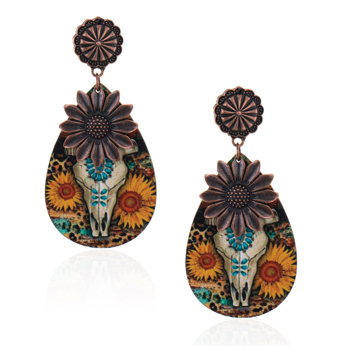 Rustic Couture's Western Country Earrings Jewelry for Women Statement Sunflower Wood Big Dangling Earrings RCE-1046BZ Montana West